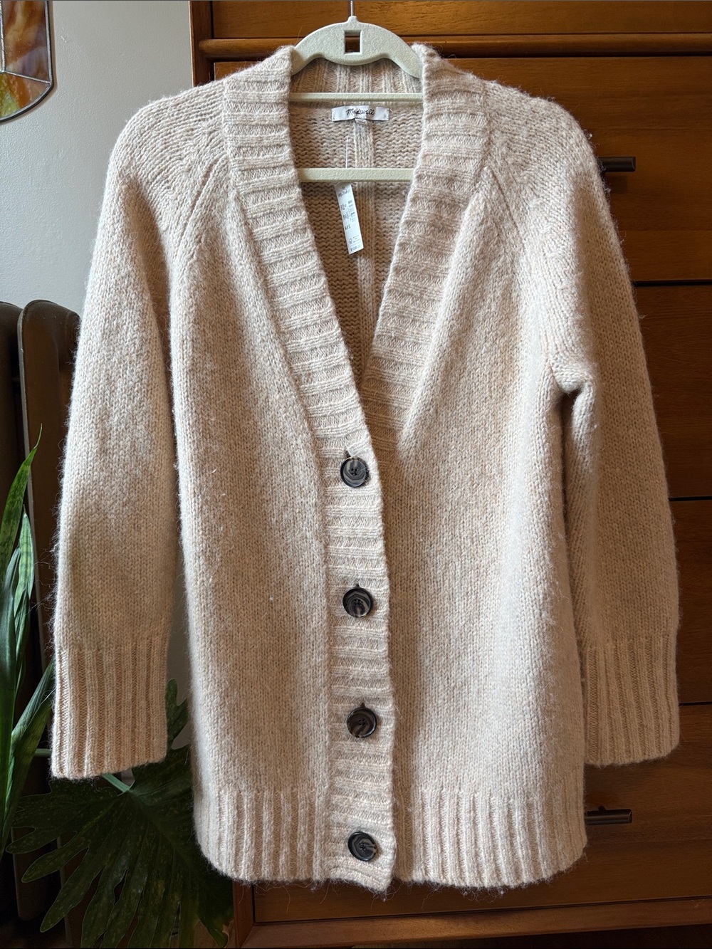 NWT Madewell Cozy Women's Beige Button-Up Oversized Cardigan Sweater Sz XS